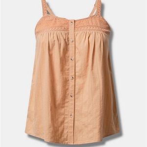 TORRID Button up embroidered crochet tank - Peach Bloom
